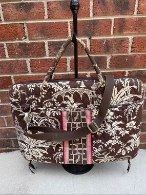 Vera Bradley Brown & Cream Quilted Laptop Tote with Pink Accent